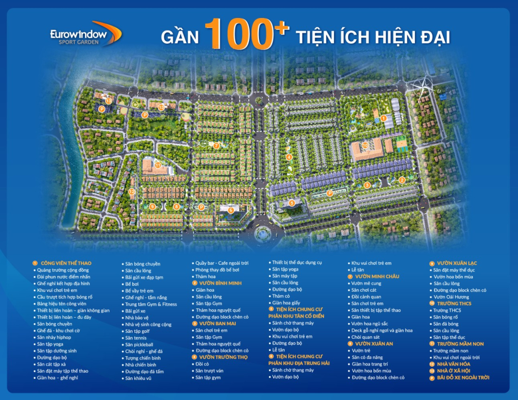 Mặt bằng tiện ích Khu đô thị Eurowindow Sport Garden Thành Vinh Nghệ An